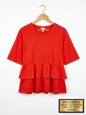 H&M Everyday Ruffle-Hem Peplum Tee - Vibrant Red SP EUC